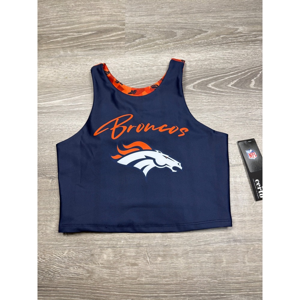 Certo NFL Denver Broncos Crop Tank Top Navy Orange Womens Medium